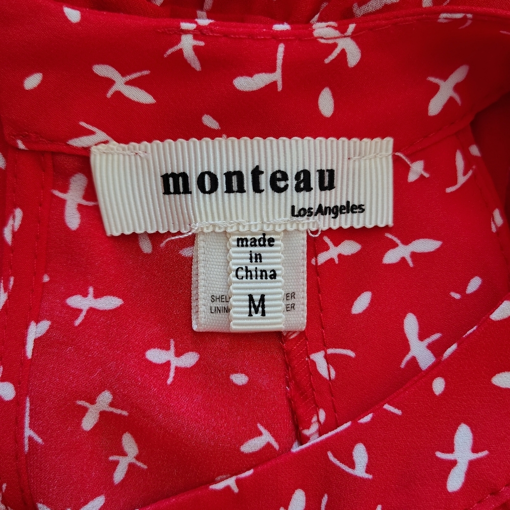*NWOT* Monteau LA Women's Medium Red Ruffle Tiered Sleeveless Halter Midi Dress - Picture 11 of 13